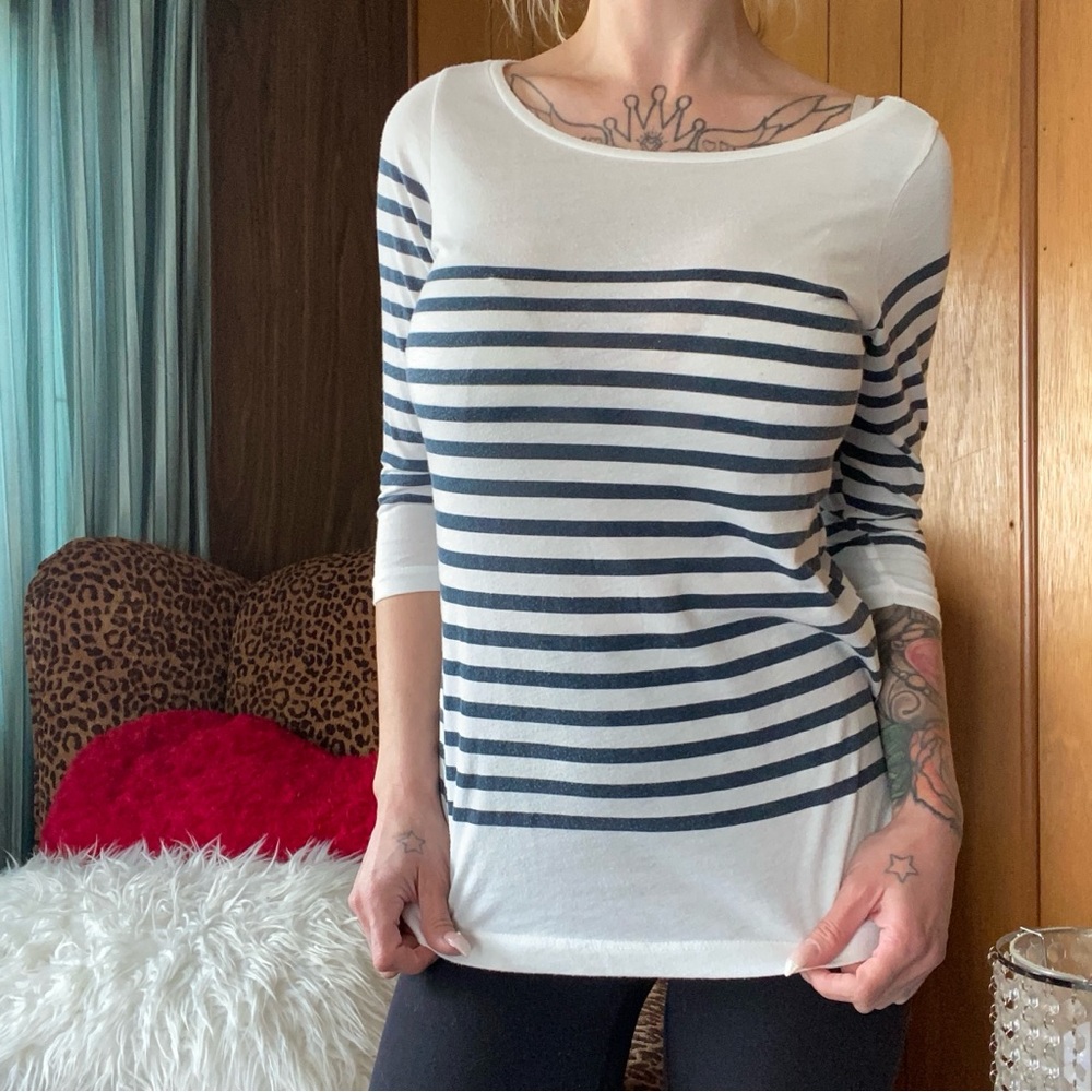 Pull & Bear navy and white striped cotton top